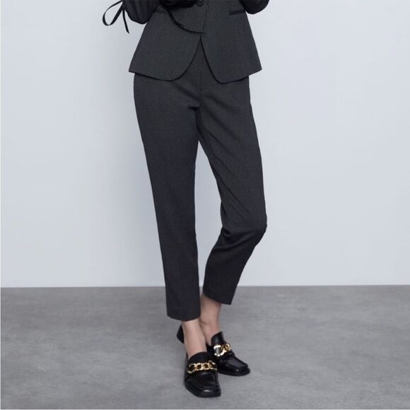 ZARA Women’s textured polka dot suit pants navy blue - Picture 1 of 13